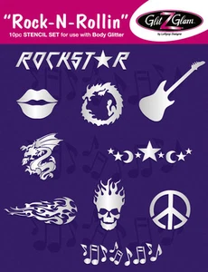 Temporary Tattoos Stencil Set for Glitter Tattoos ROCK N ROLLIN by GlitZGlam - Picture 1 of 2
