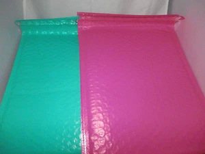 10 Hot Pink and Teal 8.5x12 Bubble Mailers, Padded Self Adhesive Colored Mailers - Picture 1 of 6