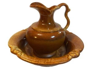 Royal Haeger USA basin & pitcher red-brown glossy & matte finish rim design 3055 - Picture 1 of 7