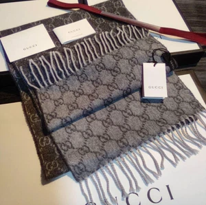 GUCCI sciarpa cashmere, scialle, stola, sciarpa Grigio 38cmx180cm Made in Italy - Foto 1 di 7