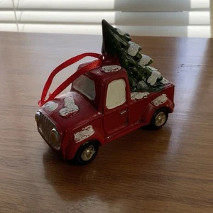 Red Farm Truck With Snowy Tree Christmas Ornament - Picture 1 of 8