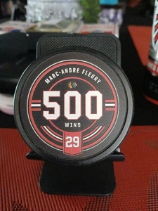 Chicago Blackhawks #29 Marc-Andre Fleury 500 Wins Puck Neu mit Etikett - Bild 1 von 2