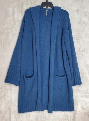 Free People Sweater Size Large L Snow Angel Teal Blue Cardigan Hooded Duster EUC - Image 1 of 4