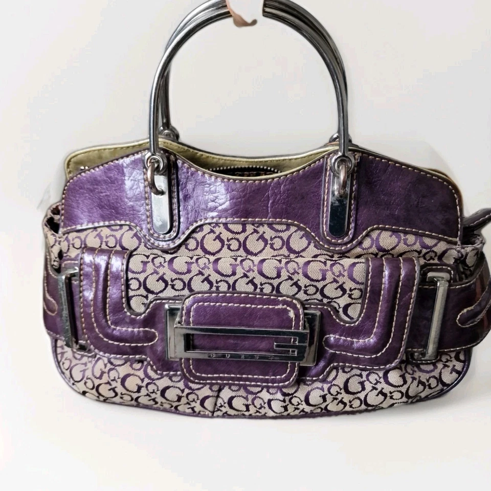 Rare Purple Beige Guess hand bag monogram y2k vtg buckle shoulder strap💜vintage - Image 1 of 4