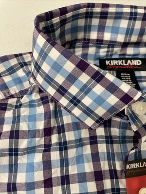 Kirkland Signature Mens Performance Sport Shirt MEDIUM 15-15.5 32/33 BLUE/PURPLE - Image 1 of 4