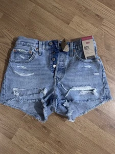 Levi's 501 Size 26 Women's HIGH Rise Ripped Distressed Denim Shorts Blue - Picture 1 of 4