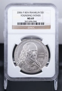 Certified 2006-P Silver $1 NGC MS69 Ben Franklin Founding Father  - Picture 1 of 4