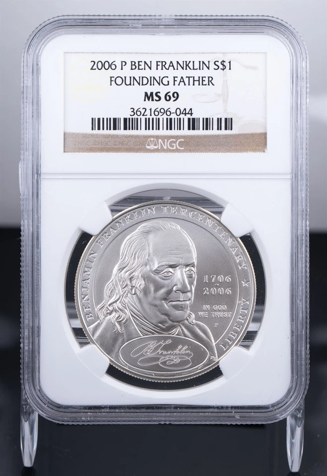 Certified 2006-P Silver $1 NGC MS69 Ben Franklin Founding Father  - Image 1 of 4