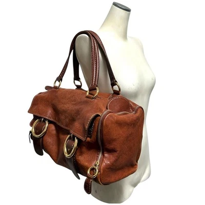 Bolso de Mano Dolce Gabbana Cuero Marrón Tono Dorado Herrajes Y2K De Colección Foto 1 de 4