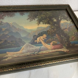 Antik Vintage 1925 Borin Chicago Art Deco Frau Kind Farbdruck Vergoldeter Rahmen - Bild 1 von 14