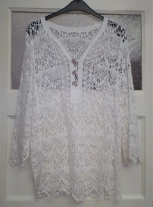 Damenpullover, Weiß, Strick, großmaschig, tranzparent, L, 100% Baumwolle - Bild 1 von 4