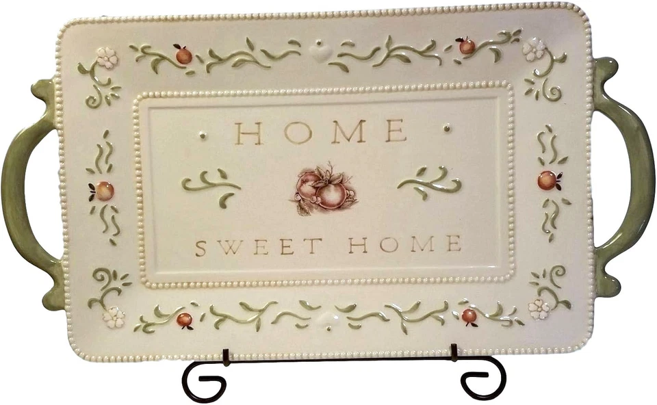 Large Serving Tray w/Handles & Stand - Apple Theme Home Sweet Home - Image 1 of 1