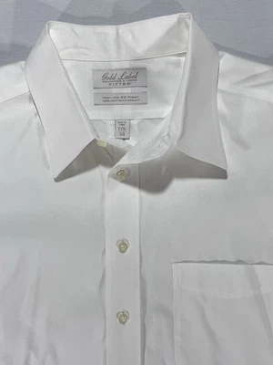 Camisa Roundtree & Yorke Etiqueta Dorada Sin Plancha Ajustada Para Hombres 17.5 Blanca Manga Larga Foto 1 de 4