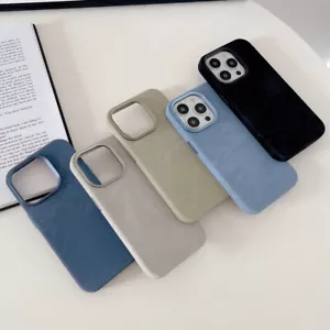 Luxury Flannel Fiber Case Leather Wireless Charge Cover For iPhone 16 15 Pro Max - Picture 1 of 30