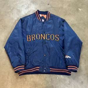 Vtg Denver Broncos NFL Game Day Satin Button Up Bomber NFL Jacket Medium - Picture 1 of 4