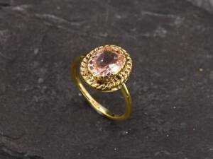 Natural Morganite Solitaire Women Ring 14k Yellow Gold Plated Silver Ring
