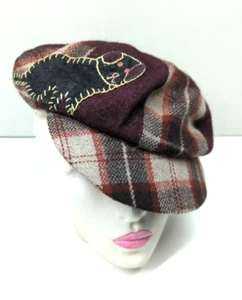 Wool Hat Newsboy Cap Tweed Embroidered Puppy April Cornell Preppy Classic City - Picture 1 of 9