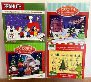 Peanuts Rudolph Grinch Christmas 300pc Jigsaw Puzzles Lot Charlie Brown ~ NEW