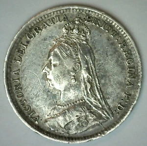 1890 Great Britain Silver 3 Pence Coin Circulated Threepence Victoria Old Head - Picture 1 of 2