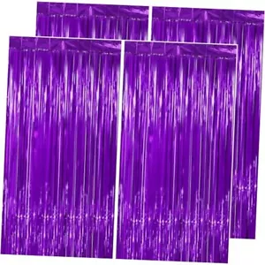 Purple Tinsel Foil Fringe Curtain Backdrop - Thicken 3.2 x 4 Pack Violet 4 Pack - Picture 1 of 7