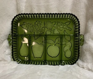 Vtg Indiana Glass Olive Green 5 Part Divided Relish Fruit Serving Dish Tray - Picture 1 of 8