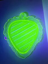 Antique Uranium Glass Bryce Brothers Vaseline Quilted Strawberry Leaf Tray Plate