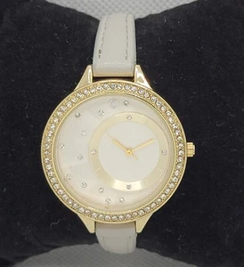 Ladies C Stunning Round Gold Tone Case Textured Gemmed Dial Analog Watch J2 - Picture 1 of 9