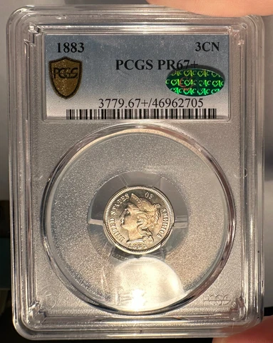1883 3cN PCGS PR 67+ CAC Proof Three Cent Nickel Cover