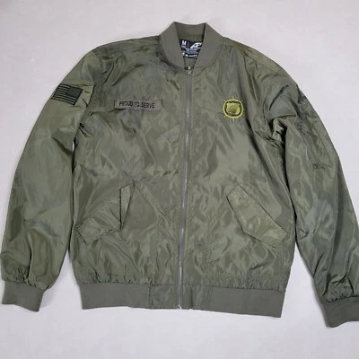 Jaqueta de desempenho do exército adulto leve zíper completo bombardeiro verde média bandeira dos EUA - Imagem 1 de 4