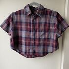 Brandy Melville Womens Crop Flannel Shirt One Size OS Green Plaid SS Y2K