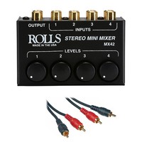 Rolls MX42 4-Channel Passive Mini Stereo Mixer w/ Audio Cable 3'