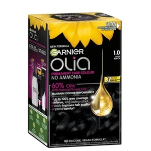 Garnier Olia 1.0 Deep Black Permanent Vegan Hair Colour Dye No Ammonia 60% Oils - Picture 1 of 1