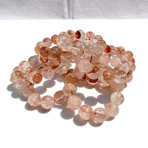 Pulsera elástica redonda de cuarzo rosa del Himalaya con piedras preciosas para mujer - Imagen 1 de 9