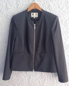 Austin Reed eleganter dunkelgrau gestreifter Blazer aus Wollmischung Größe 16 Reißverschluss neu ohne Etikett - Bild 1 von 7