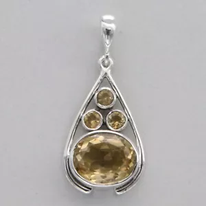 Oval Yellow CITRINE Teardrop Pendant 925 STERLING SILVER Genuine & Natural #13e - Picture 1 of 13