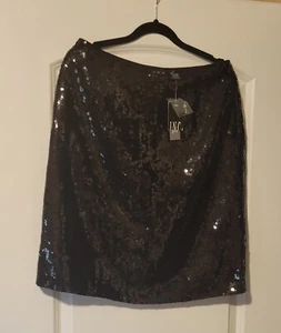 INC International Concepts Petite Black Sequins Skirt 100% Silk Size 12P - Picture 1 of 3