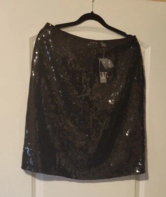 Falda INC International Concepts Petite Lentejuelas Negra 100% Seda Talla 12P Foto 1 de 3