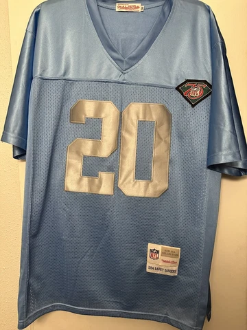 Men's Blue Size 46 NFL Throwback Barry Sanders Detroit Lions Jersey #20 Cover