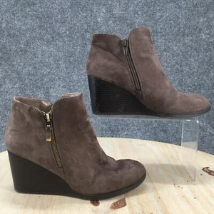 Style & Co. Boots Womens 6.5 M Wynonaa Wedge Ankle Booties Brown Fabric Side Zip - Picture 1 of 19