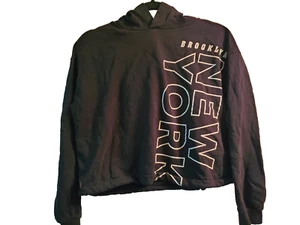 H&M Soft Black Cropped Sweatshirt Hooded White Letters Lightweight size 12-14Y - Picture 1 of 4