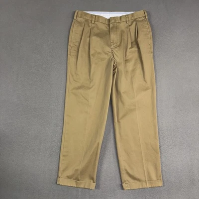 Jos. A. Pantalones Bank Para Hombre 34x30 Caqui Marrón Recto Viajeros Puños Algodón Sarga Foto 1 de 4