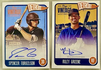 2020 Onyx Auto’d Spencer Torkelson & Riley Greene Vintage Brand Cards Stars - Image 1 of 4