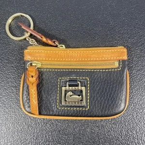 Dooney & Bourke Black ,Brown Keychain Coin Card Pebble Grain Zip Case Flap Charm - Picture 1 of 5