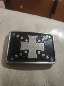 Iron Cross and Studs Belt Black  Buckle 3.5 Inches - Picture 1 of 3
