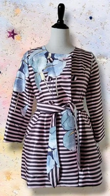 Abrigo caprichoso satinado a rayas con cinturón floral rosa negro sin marca juvenil pequeño adulto Foto 1 de 4