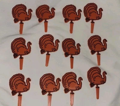 Conjunto de 12*Picaretas de cupcake de peru de plástico vintage*Toppers de bolo*Laranja*Marrom*3" - Imagem 1 de 4