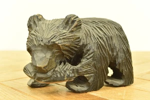 Scultura orso intagliato in legno Ainu vintage di Tsuji arte popolare artigianale da JP - Foto 1 di 15