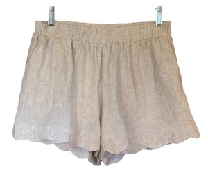 Umgee Linen Blend Shorts Scallop Hem Pull On Size Small Oatmeal Side Pockets USA - Picture 1 of 10