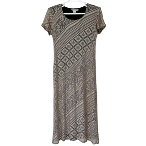 Vintage Dress Barn crochet Cottagecore neutral 90s Y2K long maxi boho stretch L - Picture 1 of 14