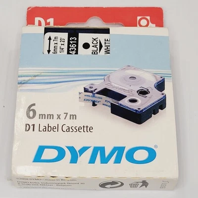 Cartucho de cinta de etiqueta Dymo auténtico genuino 43613 1 rollo D1 negro blanco nuevo de lote original 6 mm Foto 1 de 4